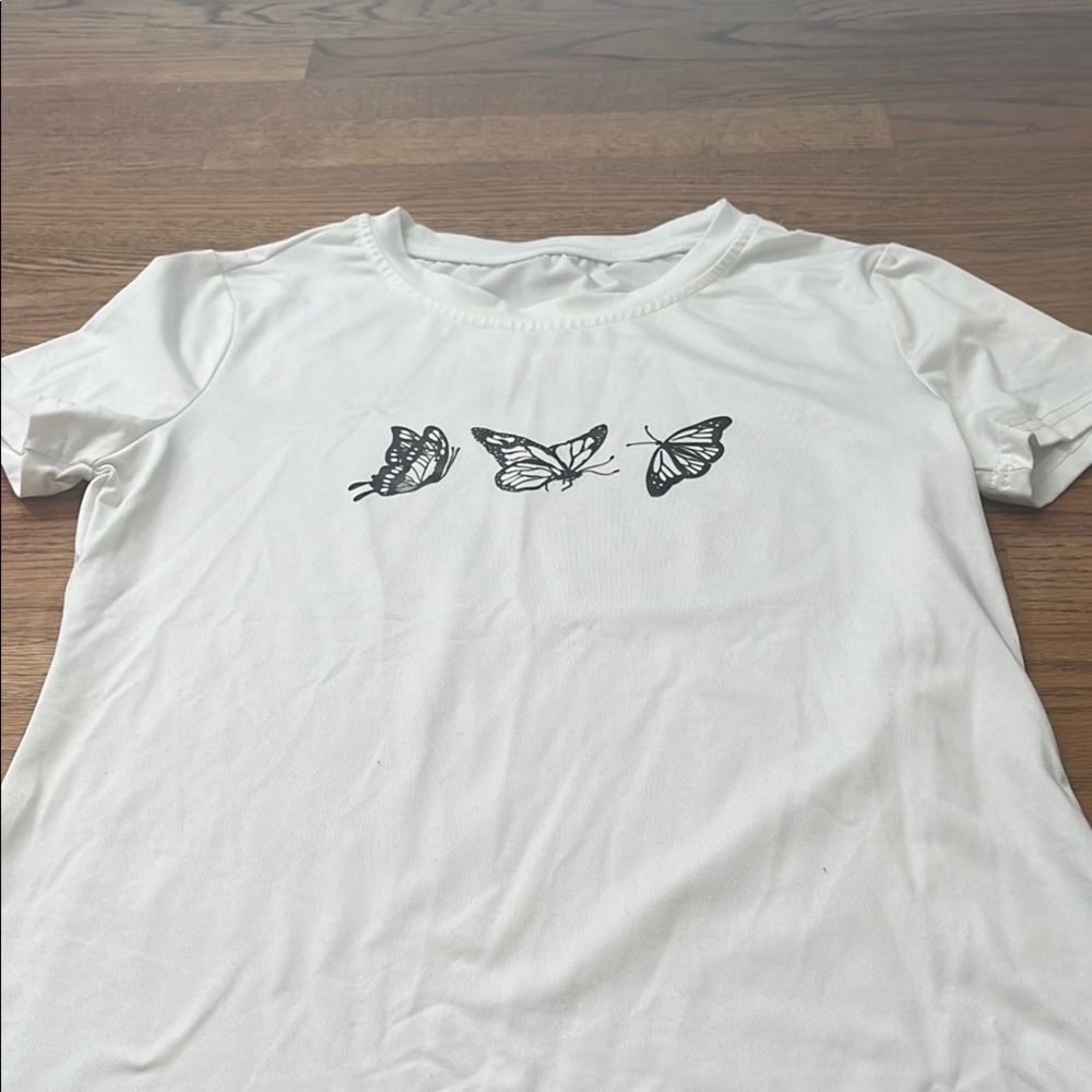 White T-Shirt with Butterfly Print